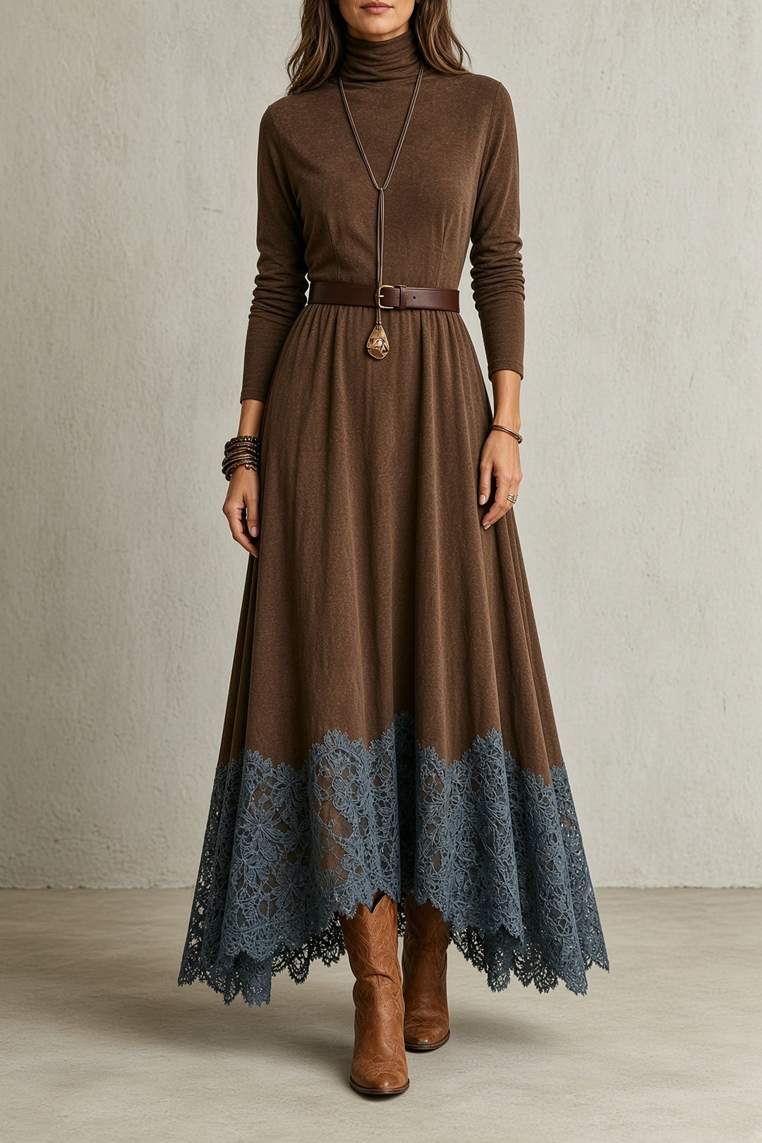 Erika lace-hem maxi dress by Bennett and Lowe, featuring a flowing silhouette with intricate lace details at the hem.