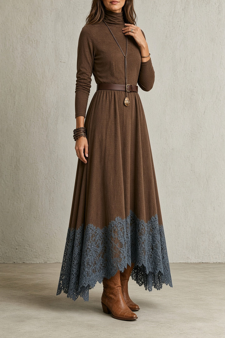 Erika lace-hem maxi dress by Bennett and Lowe featuring a flowing silhouette and intricate lace details at the hem.