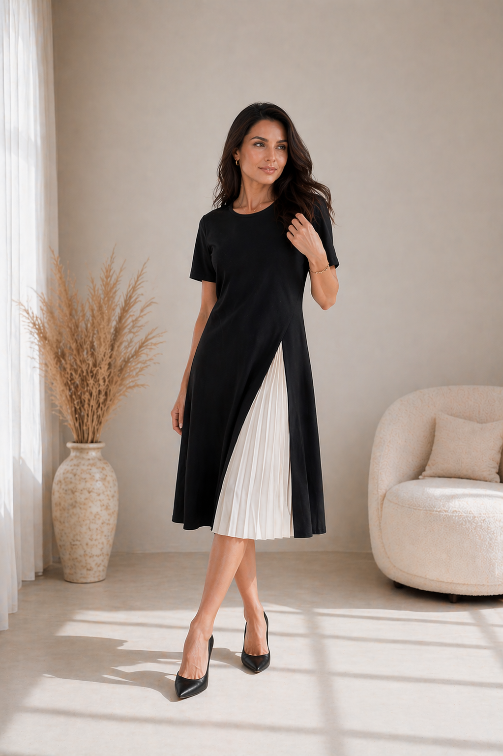 Abigail | Pleated Panel Midi Dress for Women