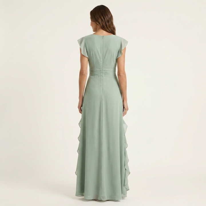 Nellyana | V-Neck Cascading Ruffle Maxi Dress