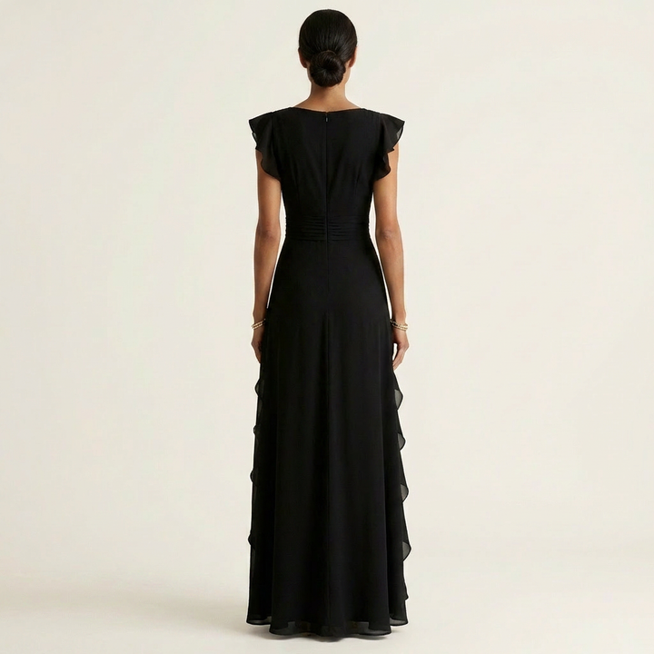 Nellyana | V-Neck Cascading Ruffle Maxi Dress