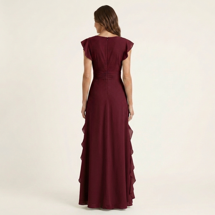 Nellyana | V-Neck Cascading Ruffle Maxi Dress