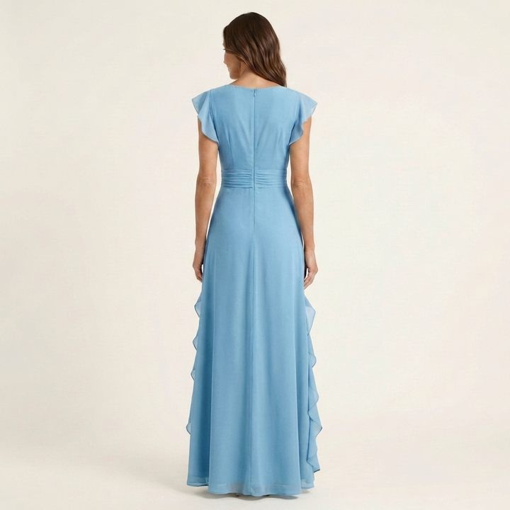 Nellyana | V-Neck Cascading Ruffle Maxi Dress