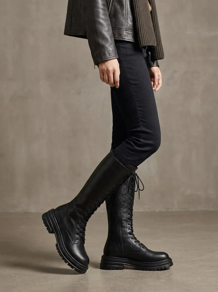 Tamara | Lace-Up Knee-High Combat Boot