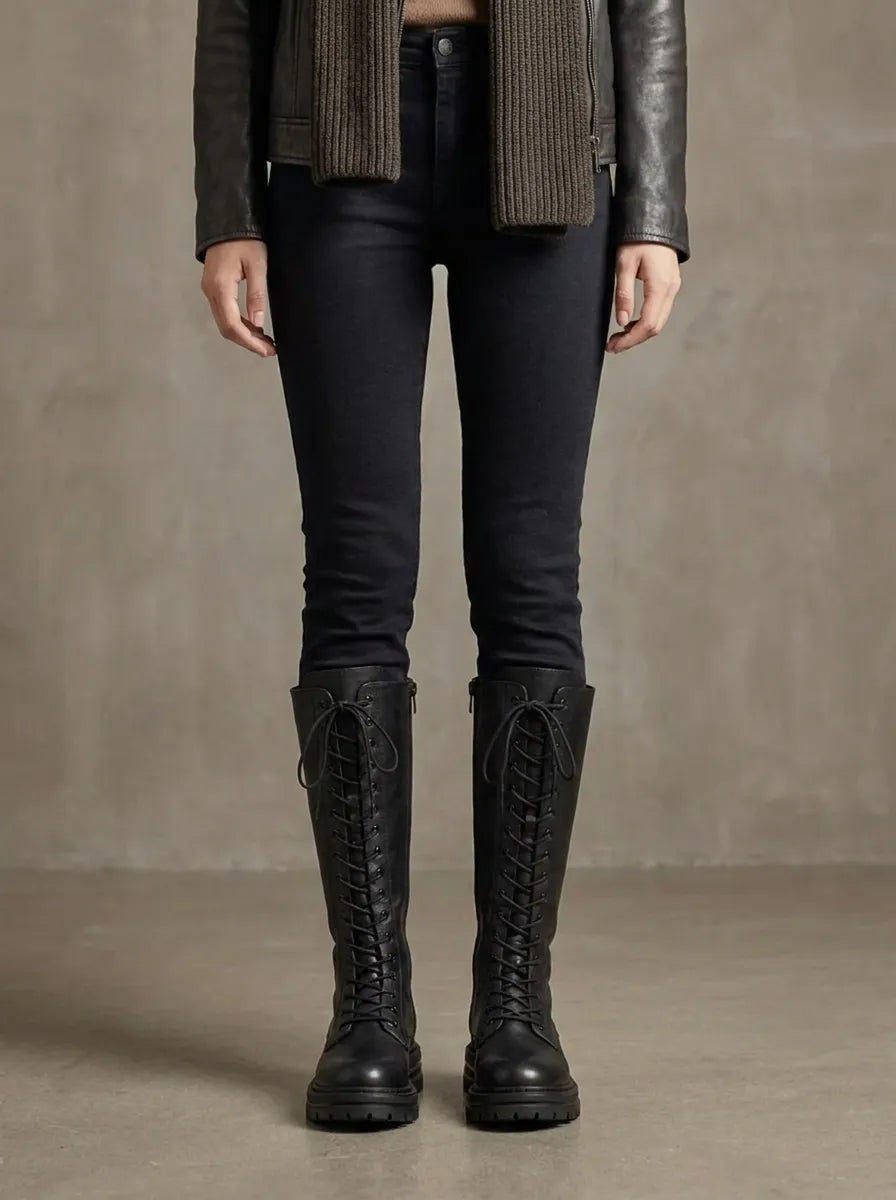 Tamara | Lace-Up Knee-High Combat Boot