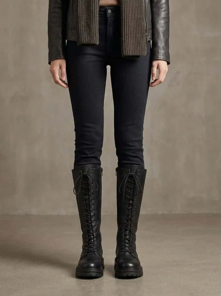 Tamara | Lace-Up Knee-High Combat Boot