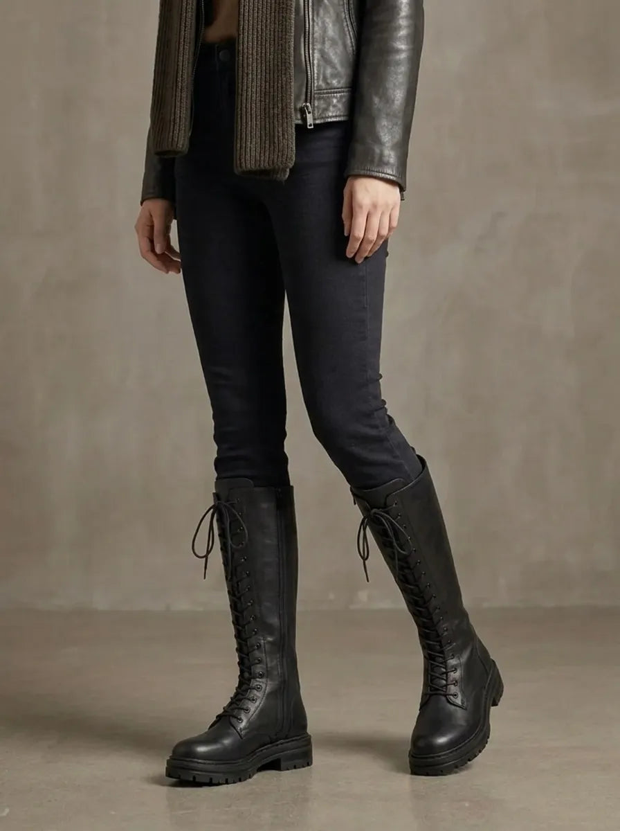 Tamara | Lace-Up Knee-High Combat Boot