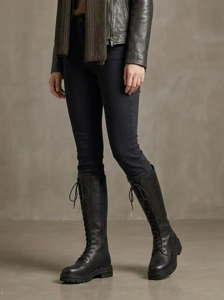 Tamara | Lace-Up Knee-High Combat Boot