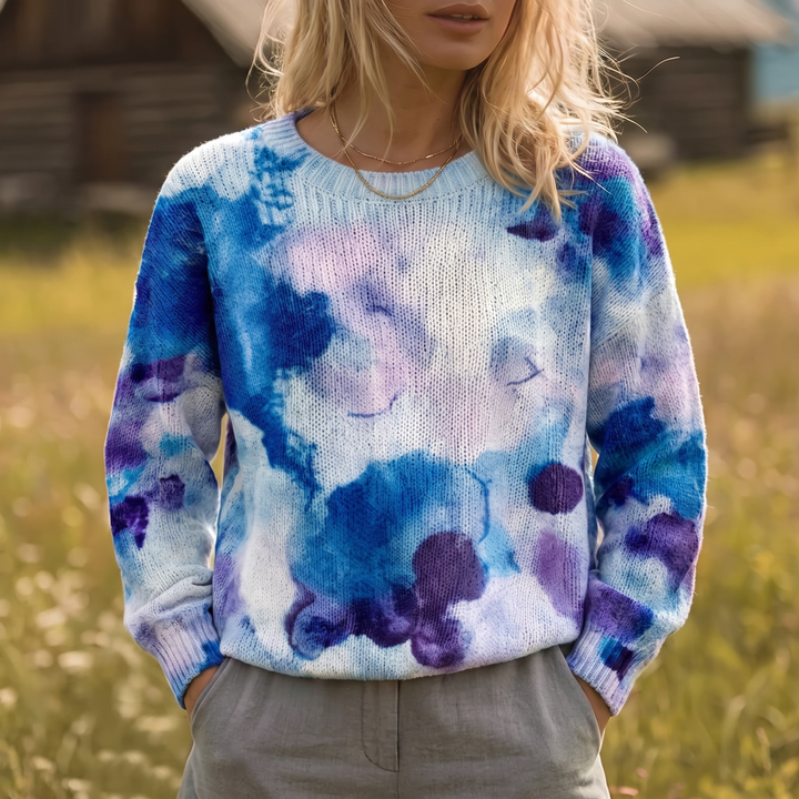 Cerulyn | Blue Tie-Dye Floral Sweater