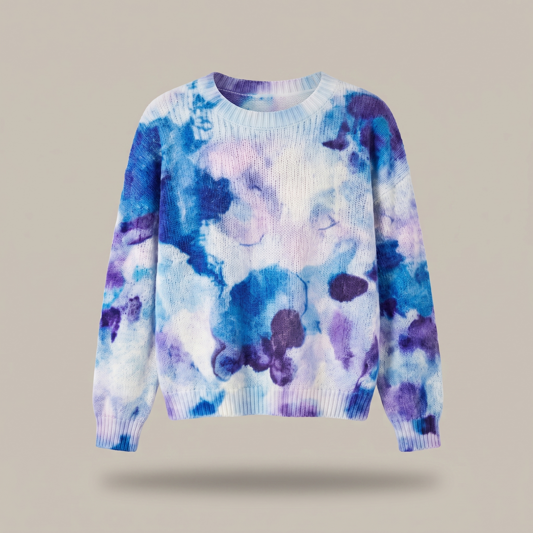 Cerulyn | Blue Tie-Dye Floral Sweater