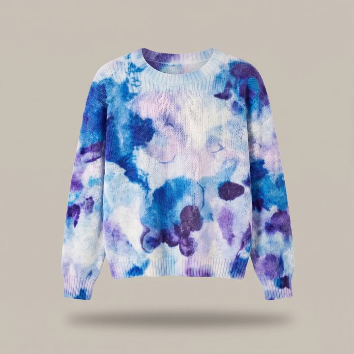 Cerulyn | Blue Tie-Dye Floral Sweater