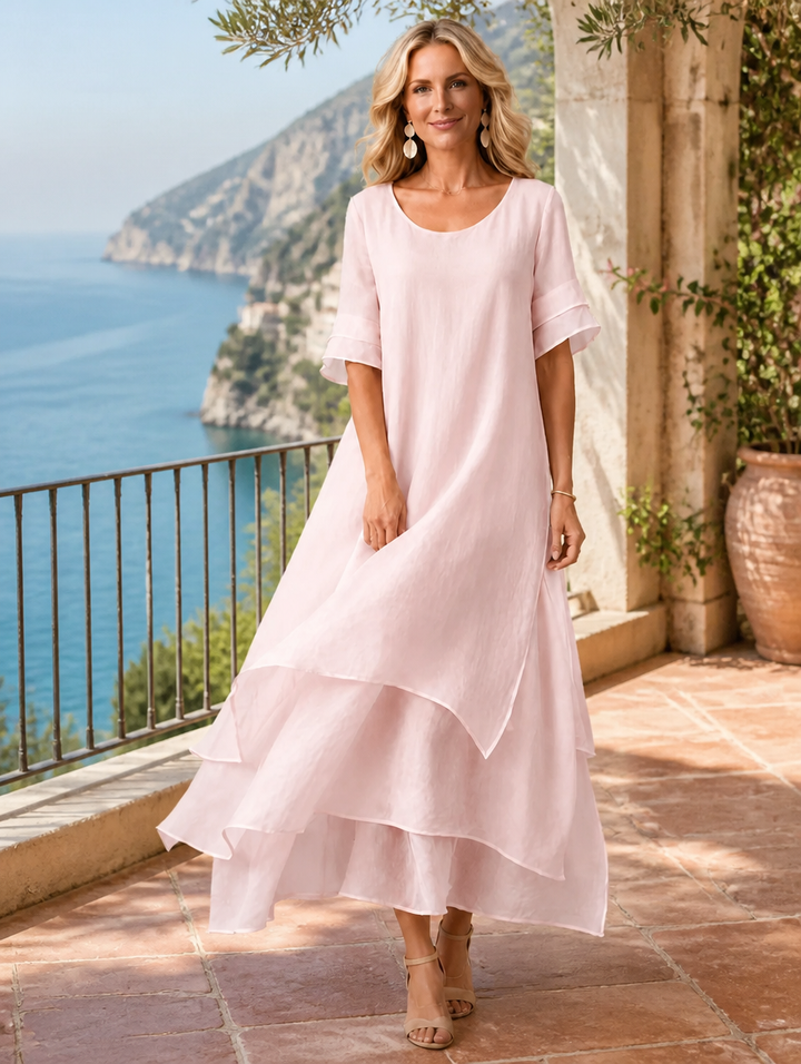 Liora™ flowing Grace maxi dress by Bennett and Lowe, elegant long dress with soft fabric and a flattering silhouette.