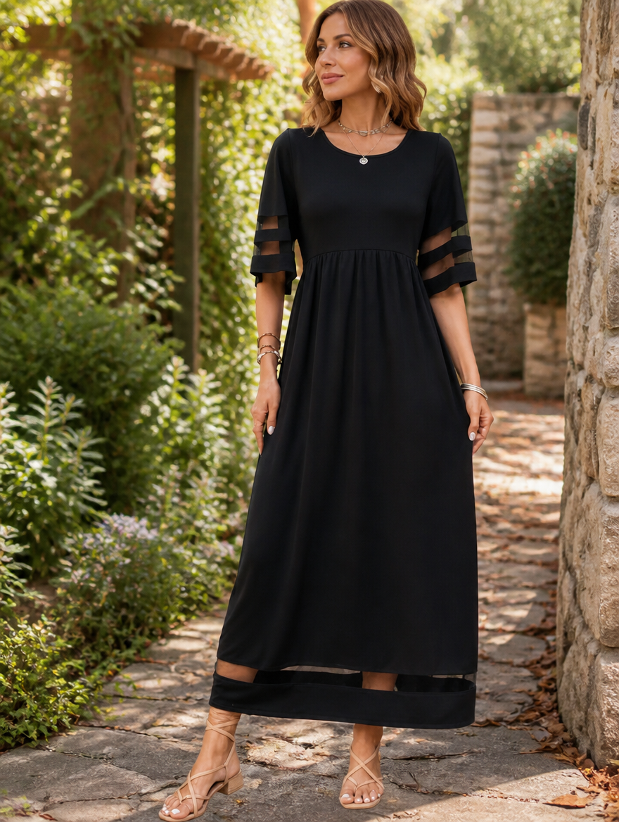 Bennett and Lowe Cerelia Tummy-Flattering Comfort Midi Dress for women, lightweight fabric, fitted waist, knee-length, casual style