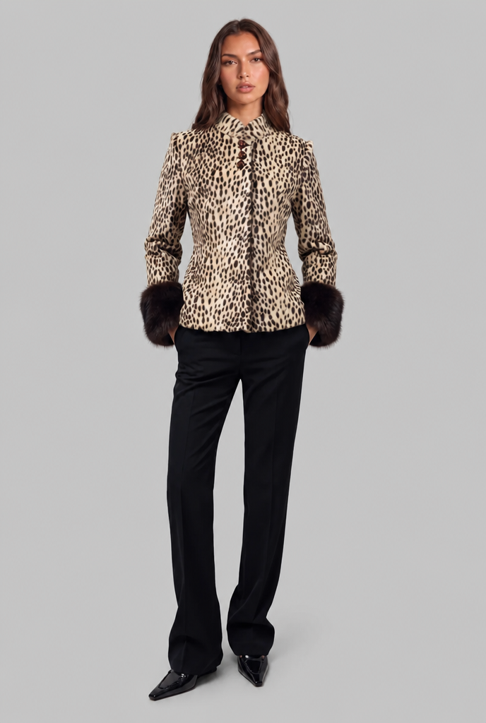 Ottoline | Leopard Print Contrast-Cuff Jacket