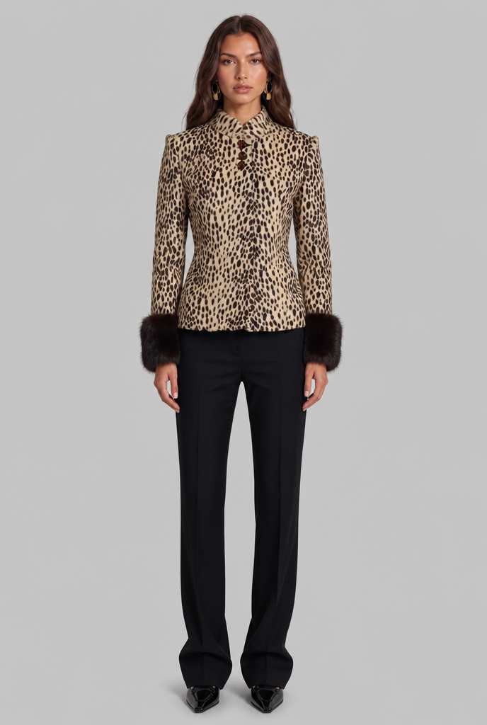 Ottoline | Leopard Print Contrast-Cuff Jacket