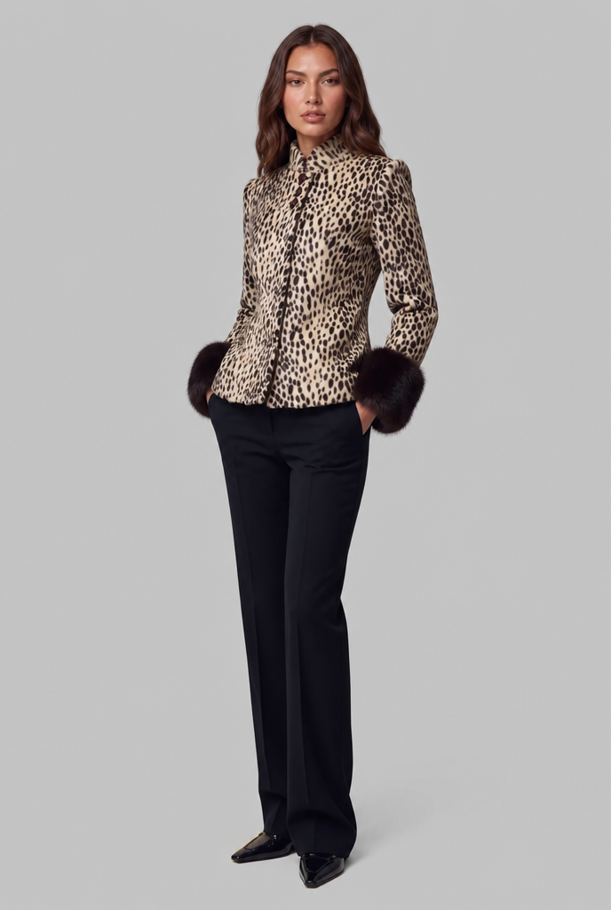 Ottoline | Leopard Print Contrast-Cuff Jacket