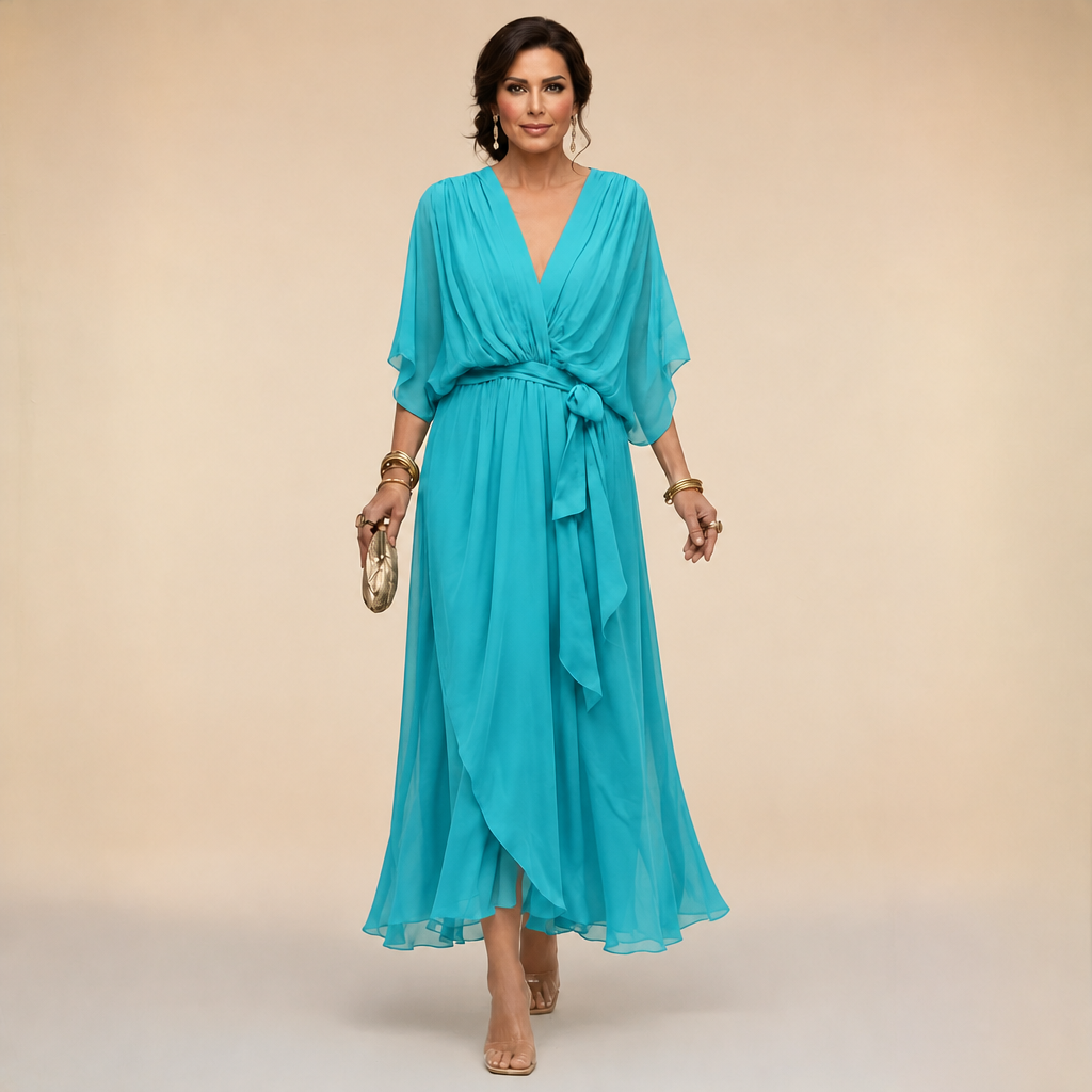 Bennett and Lowe Monica V-Neck Dress in soft fabric, featuring a flattering V-neckline and elegant design.