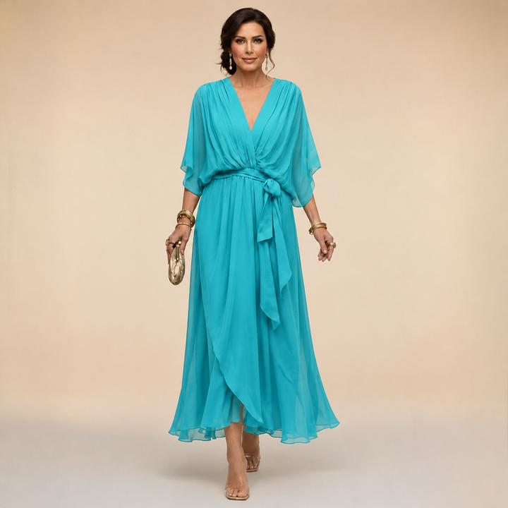Bennett and Lowe Monica V-Neck Dress in soft fabric, featuring a flattering V-neckline and elegant design.
