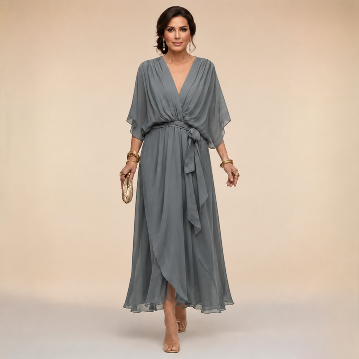 Bennett and Lowe Monica V-Neck Dress in soft fabric, featuring a stylish V-neckline and elegant silhouette.