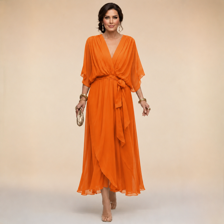 Bennett and Lowe Monica V-Neck Dress in soft fabric with a flattering V-neckline and elegant design.