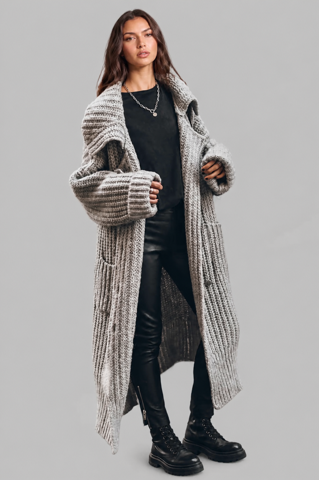 Bennett and Lowe Odilia oversized collar longline cardigan in a relaxed, draped silhouette