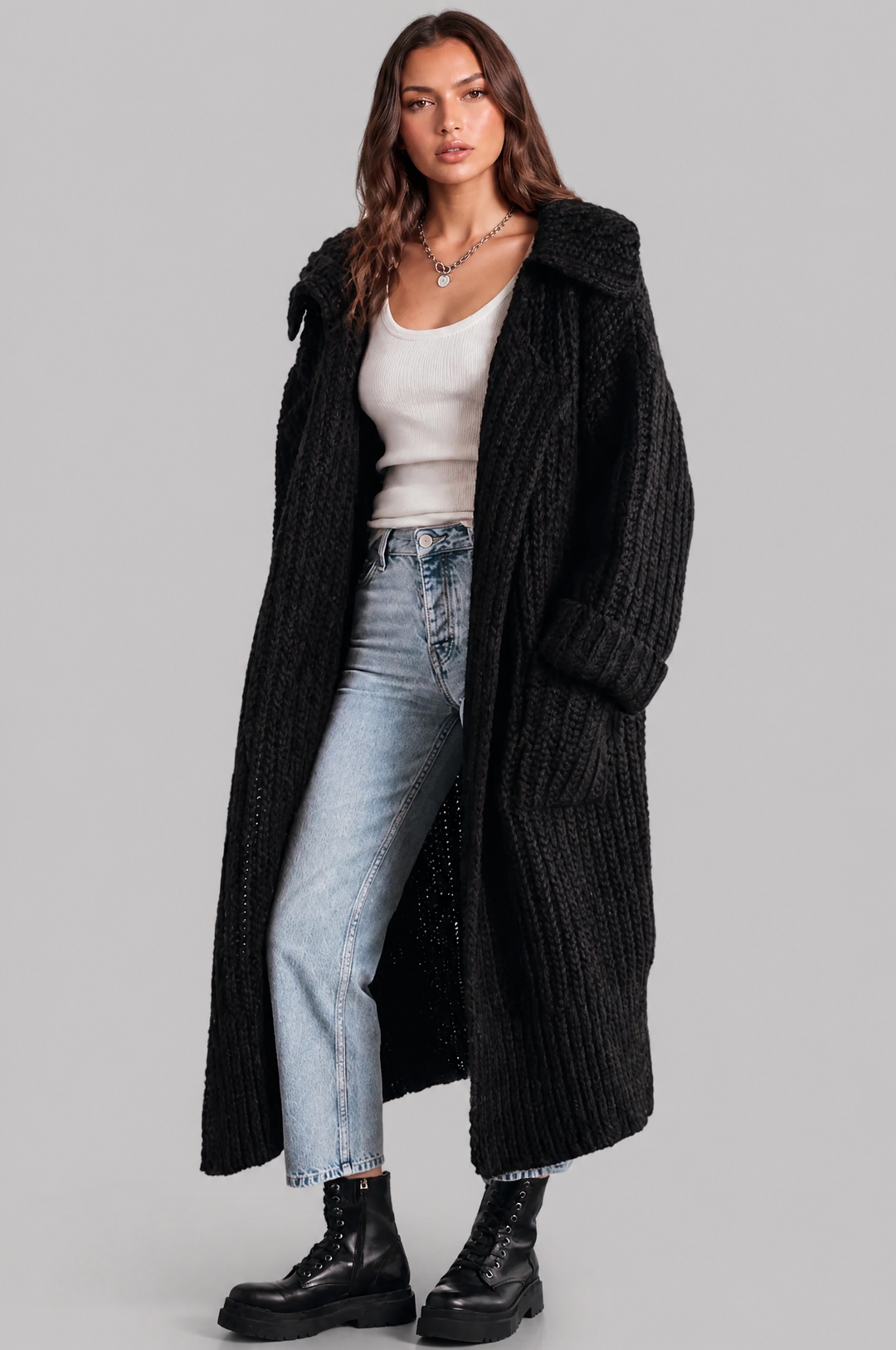 Bennett and Lowe Odilia oversized collar longline cardigan in a soft knit fabric