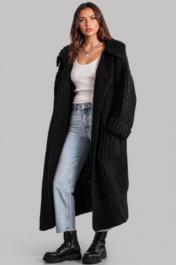 Bennett and Lowe Odilia oversized collar longline cardigan in a soft knit fabric