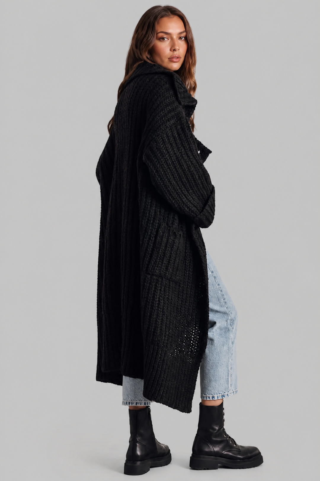 Bennett and Lowe Odilia oversized collar longline cardigan in a relaxed, flowing silhouette