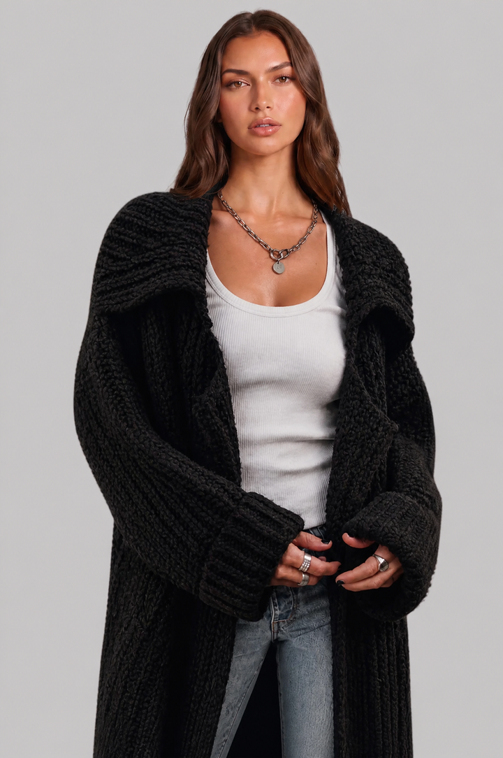 Bennett and Lowe Odilia oversized collar longline cardigan in a relaxed knit style