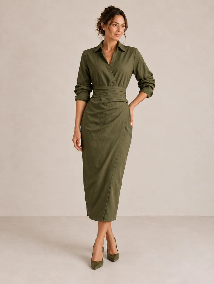 Brittany | Ruched Shirt Midi Dress for Women