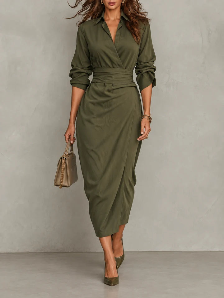 Brittany | Ruched Shirt Midi Dress for Women