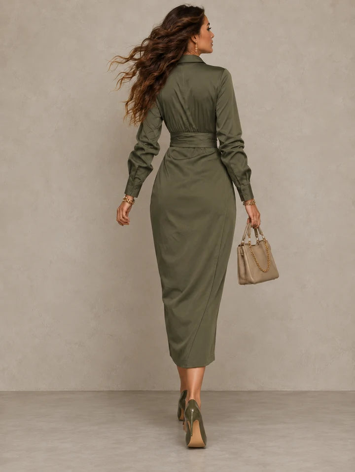 Brittany | Ruched Shirt Midi Dress for Women