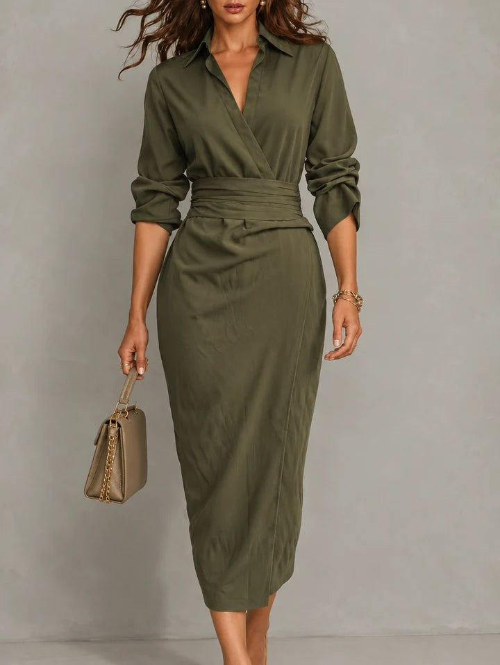 Brittany | Ruched Shirt Midi Dress for Women