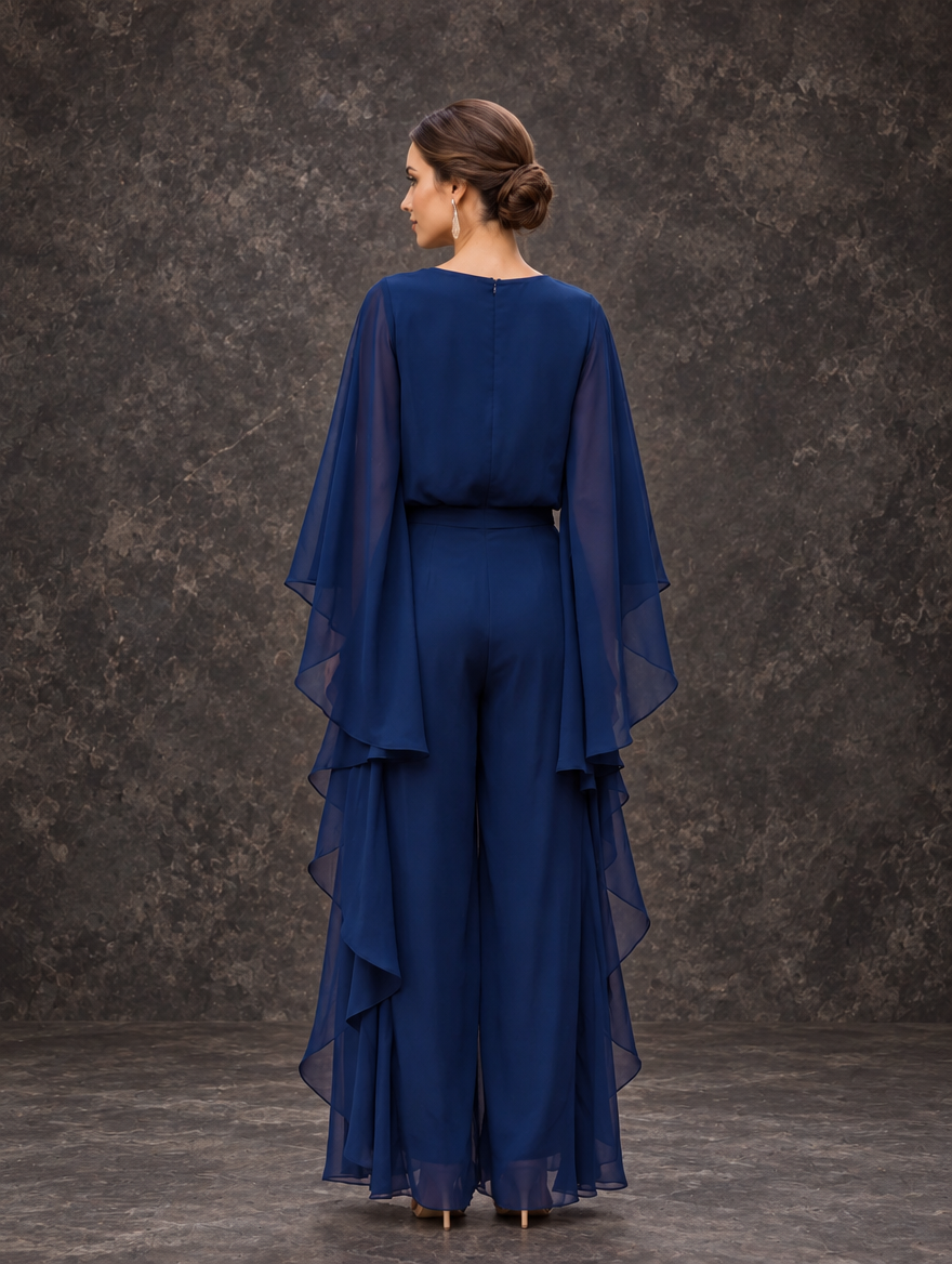 Gloria two-piece set by Bennett & Lowe featuring a cape-sleeve top and ruffle skirt, styled together for a fashionable look.