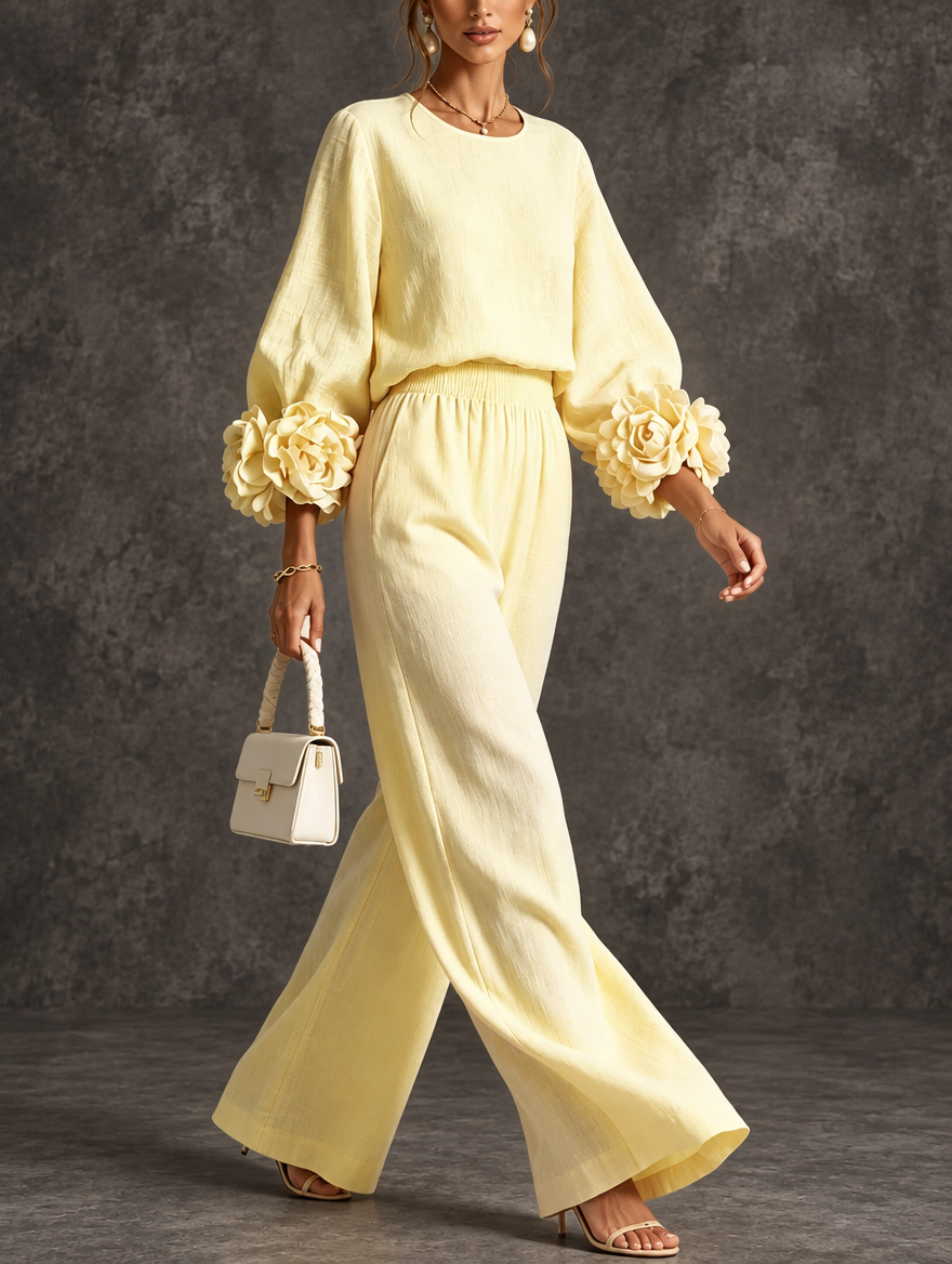 Susan floral-cuff wide-leg pants set by Bennett & Lowe, featuring a two-piece design with floral patterns and a stylish wide-leg fit.