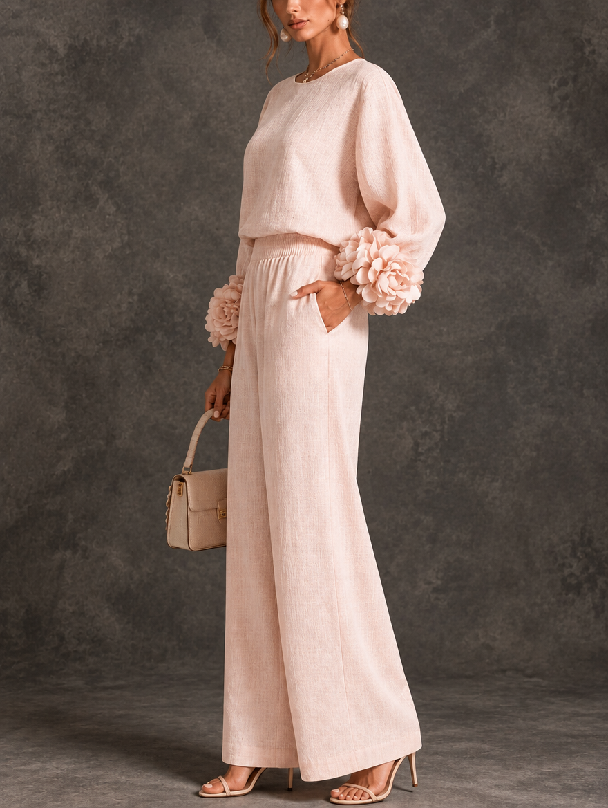 Floral-cuff wide-leg pants set by Bennett & Lowe featuring a two-piece design with a stylish floral pattern.