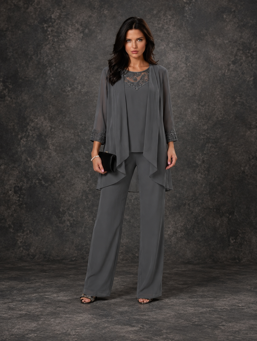 Jacqueline | Embellished Wide-Leg Three-Piece Set