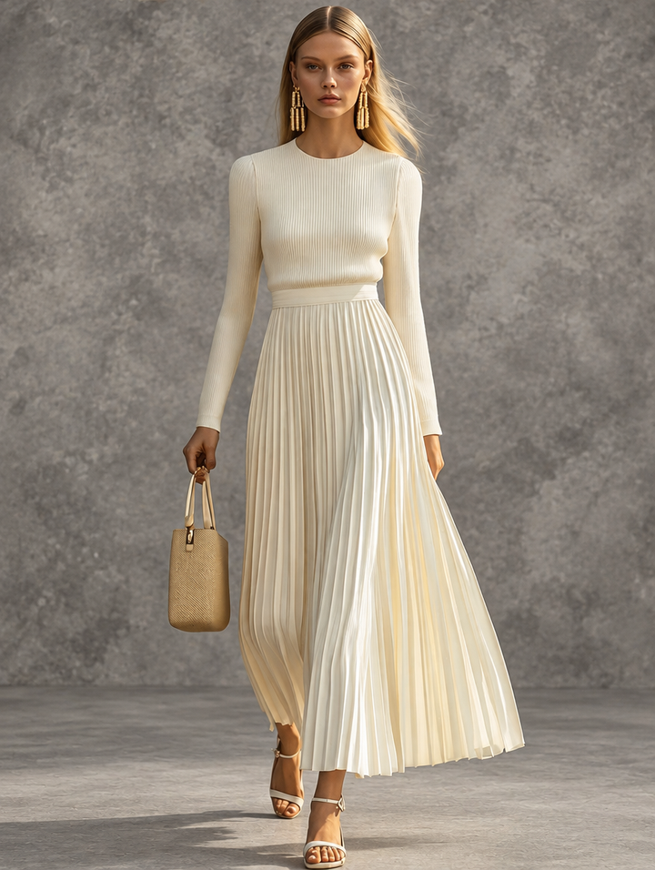 Brenda | Ribbed Pleated Midi Dress