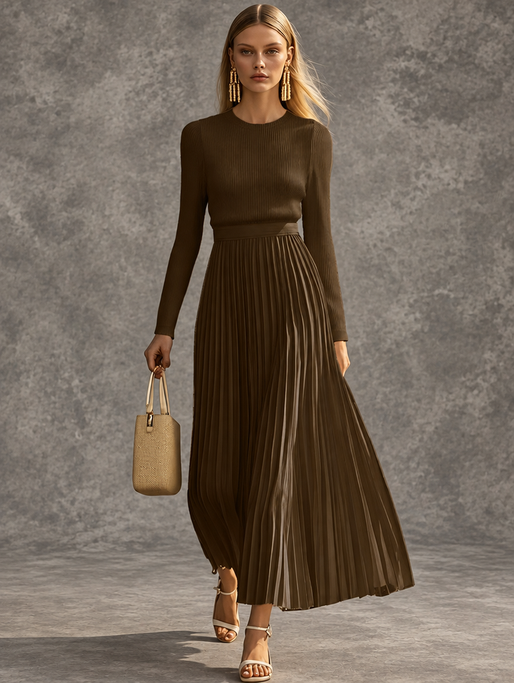 Brenda | Ribbed Pleated Midi Dress