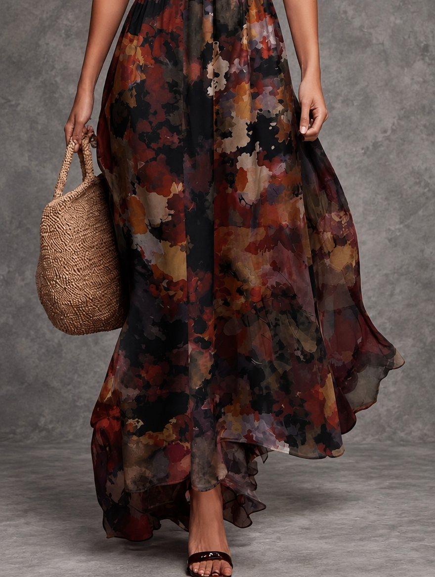 Patricia | Watercolor Floral Pleated Maxi Dress
