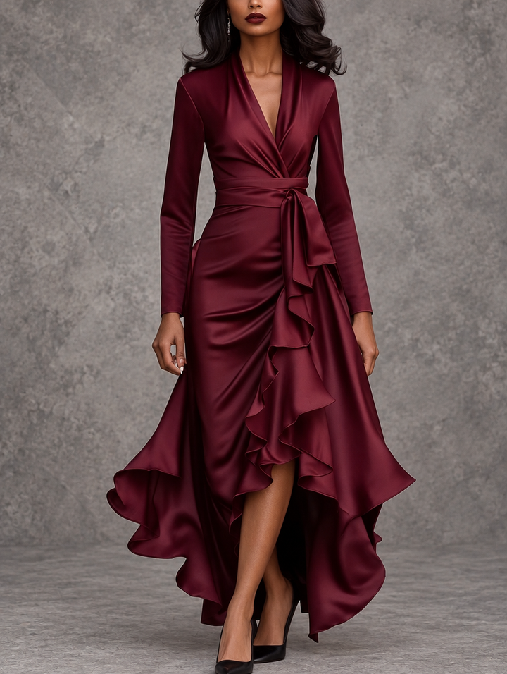 Cynthia | Draped Ruffle Maxi Dress