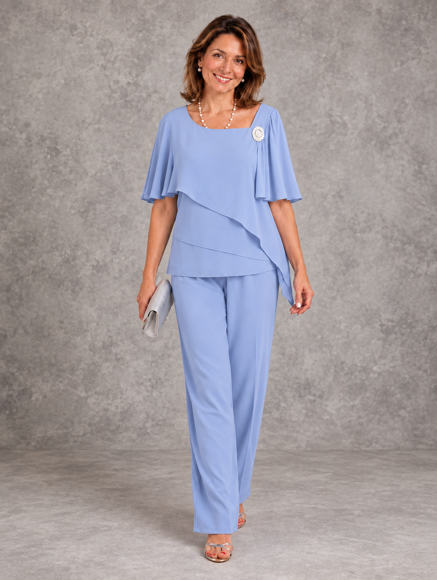 Marlene | Layered Blouse and Wide-Leg Pants Set