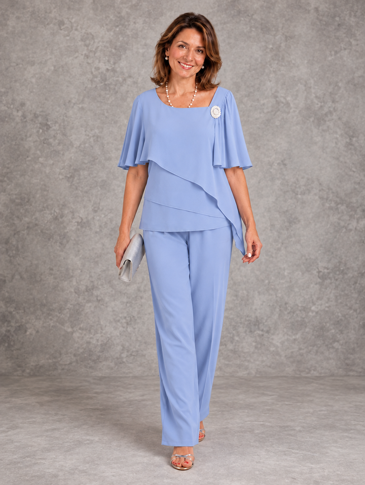 Marlene | Layered Blouse and Wide-Leg Pants Set