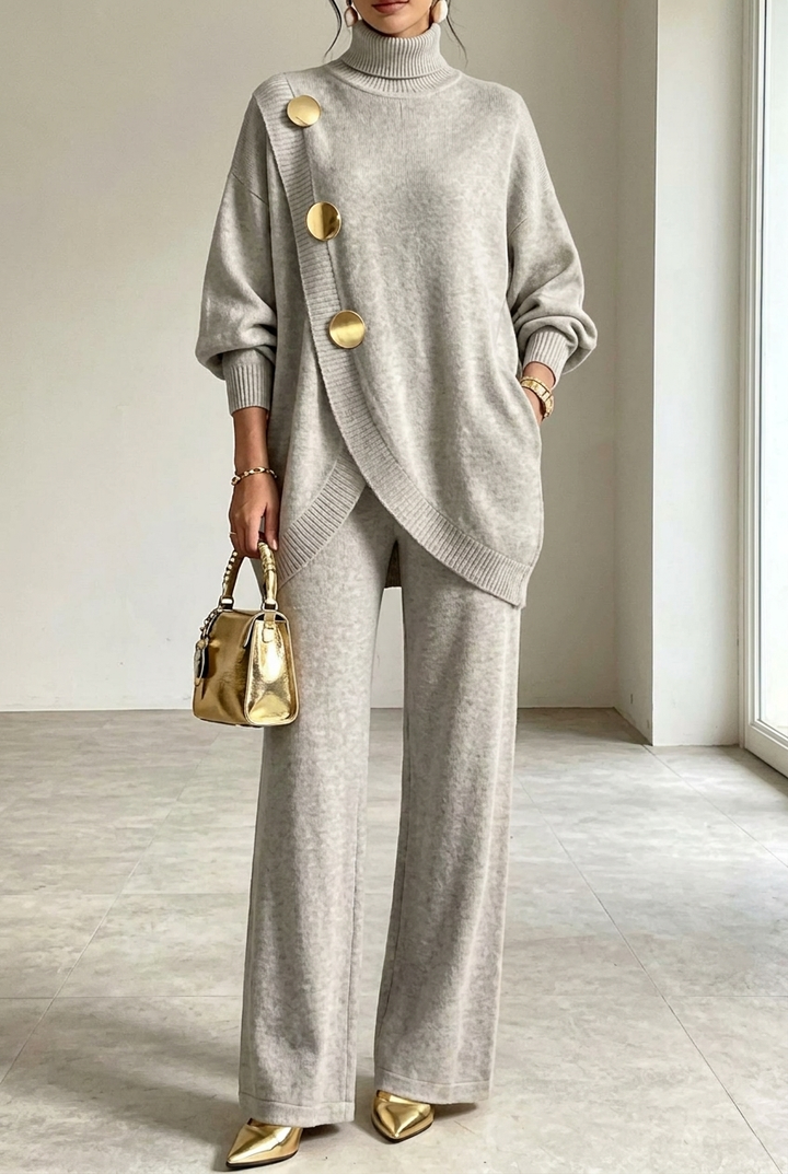 Ines | Asymmetric Button Turtleneck Set