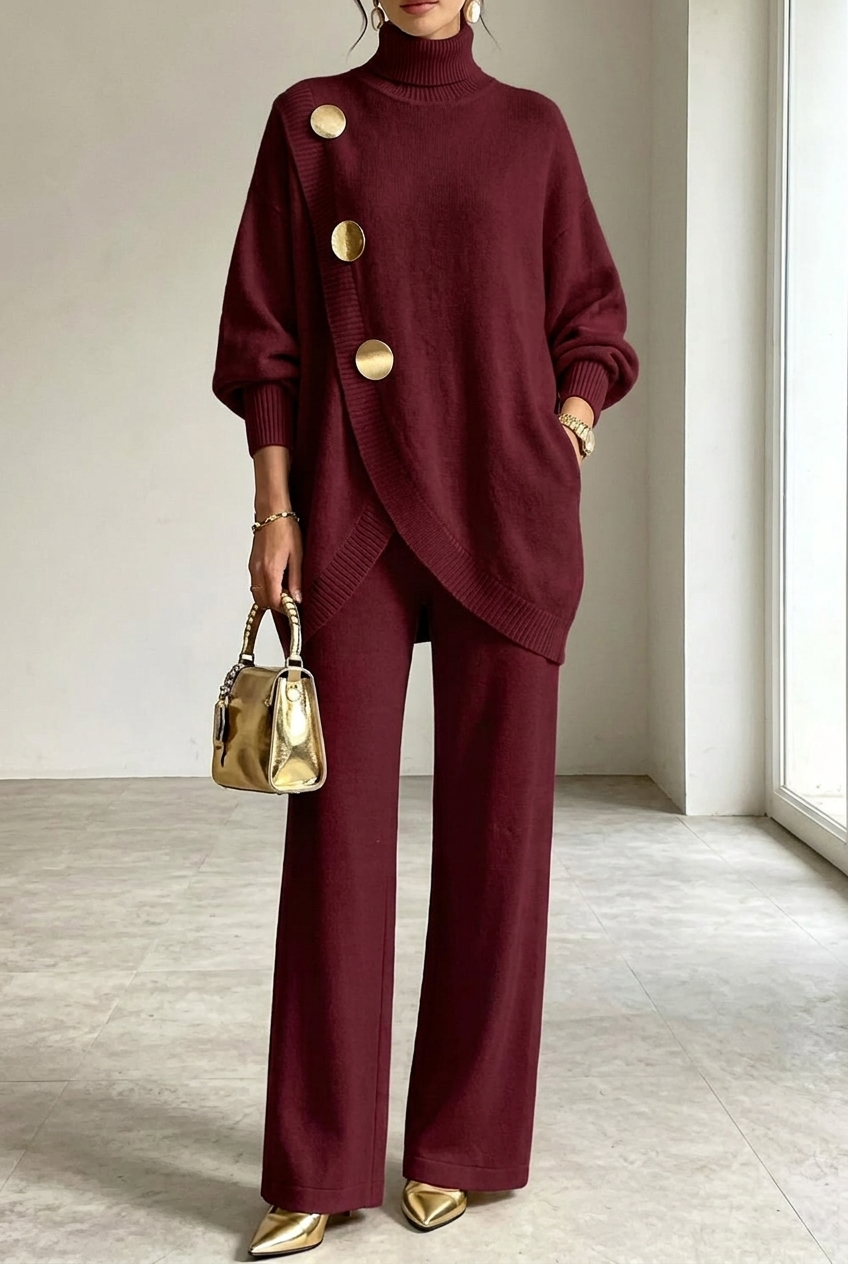 Ines | Asymmetric Button Turtleneck Set