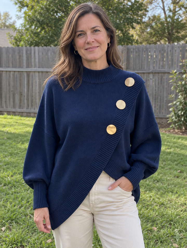 Mallory | Button-Detail Crewneck Sweater