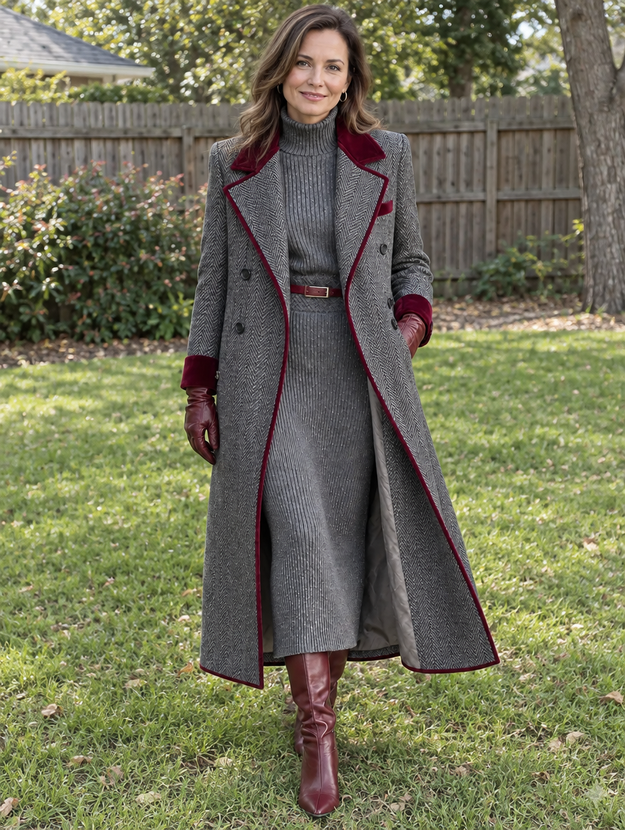 Felicity | Herringbone Long Coat
