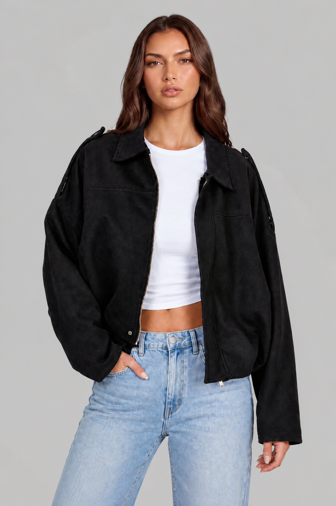 Sloane | Oversized Cropped Zip Jacket