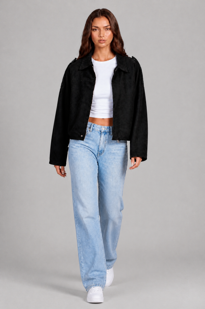 Sloane | Oversized Cropped Zip Jacket