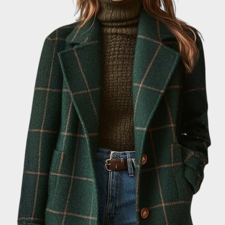 Adriana™ Classic Check Autumn Coat by Bennett and Lowe, featuring a stylish plaid pattern and warm fall fabric.
